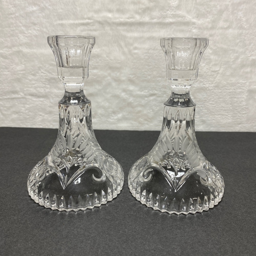 Ofnah Crystal Christmas Candlestick Holders‎ Hand Cut Made in Germany Pair